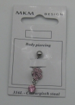 navelpiercing roze strass bloem