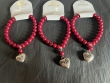 3 parel armbanden Bordeauxrood met hart