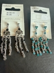 2 paar oorbellen zwart en aqua met strass