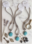 Boho Turkoois Cabochon Kettingen met Zilverkleurige Schakel (Set van 3 stuks)